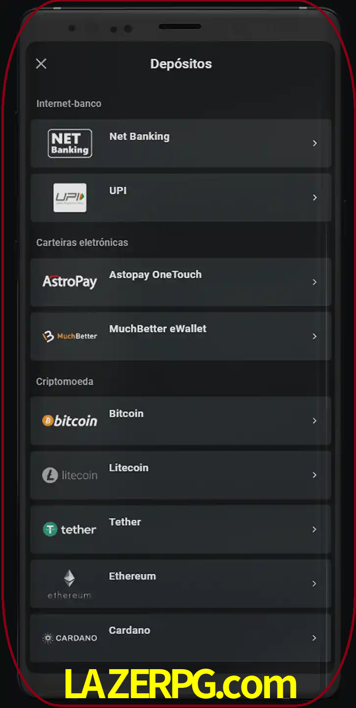 Você pode usar métodos alternativos de depósito.