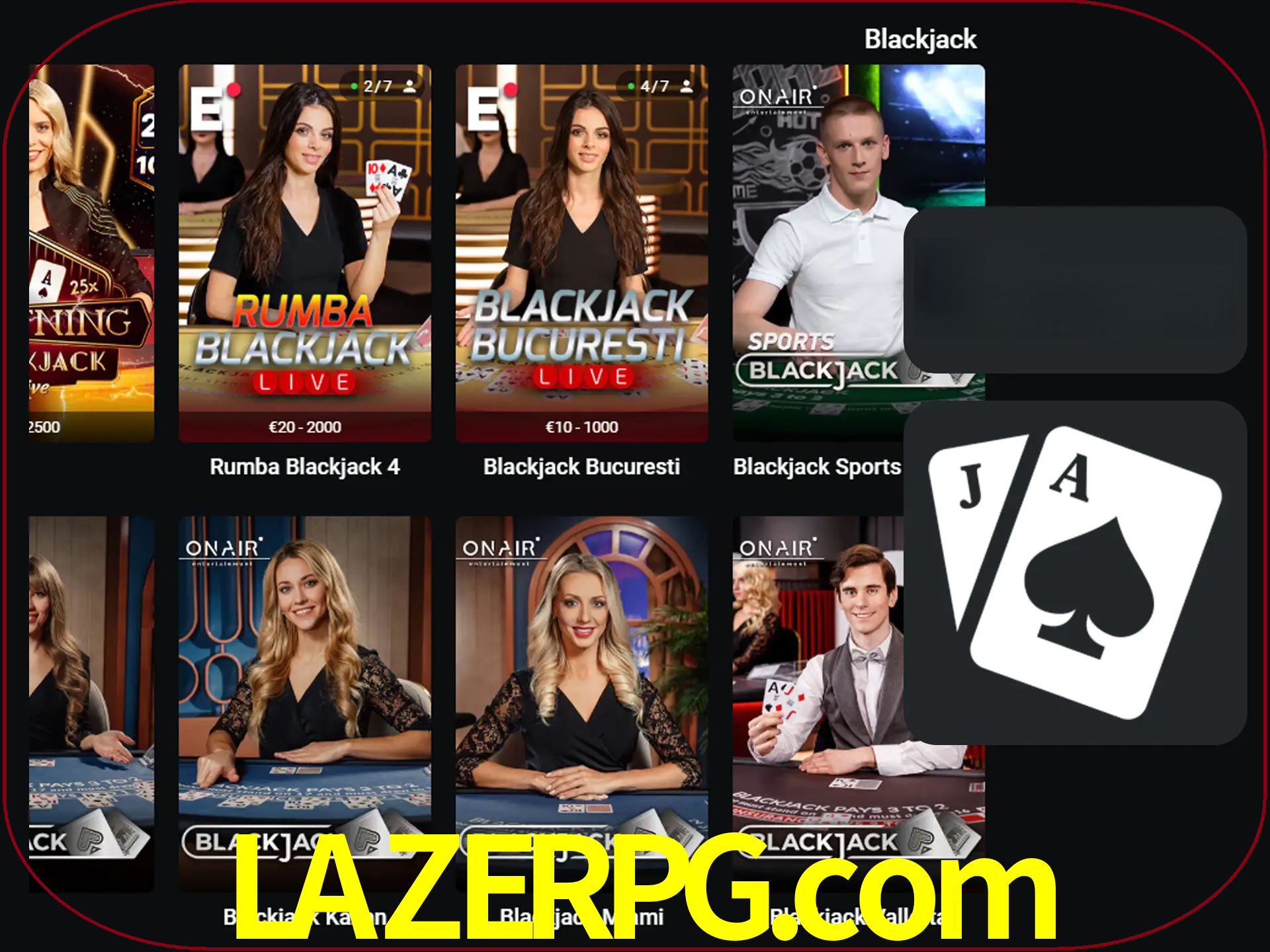 Escolha uma mesa completa de jogadores de blackjack.
